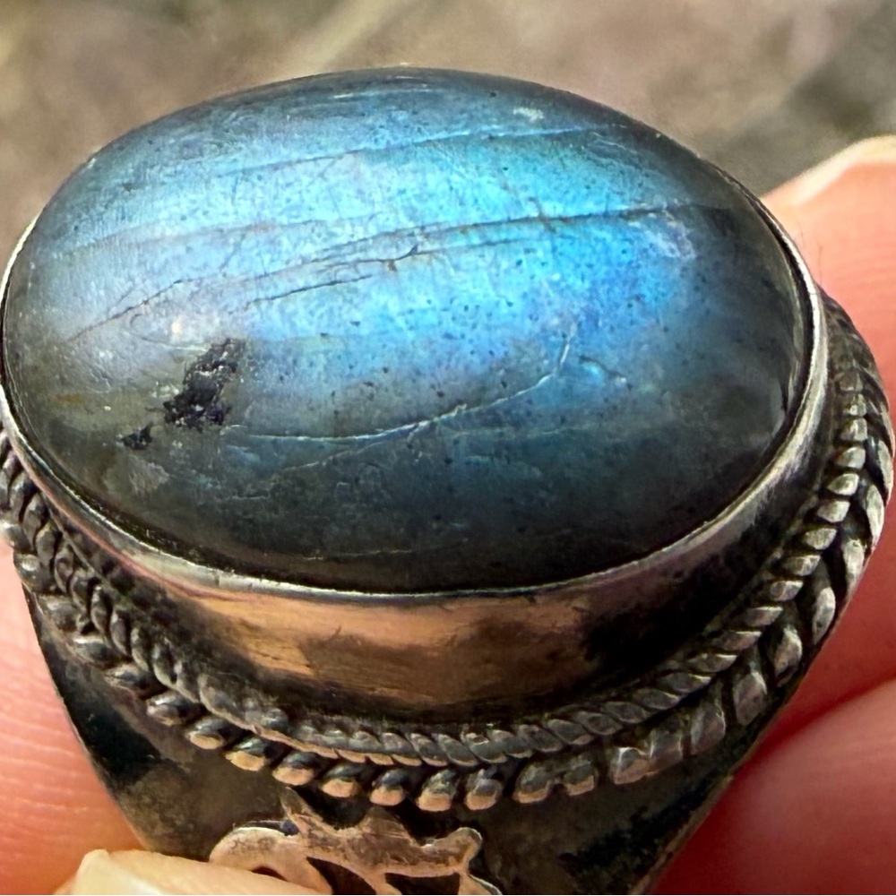 Labradorite Silver Sterling Ring with OM - Picture 3 of 7